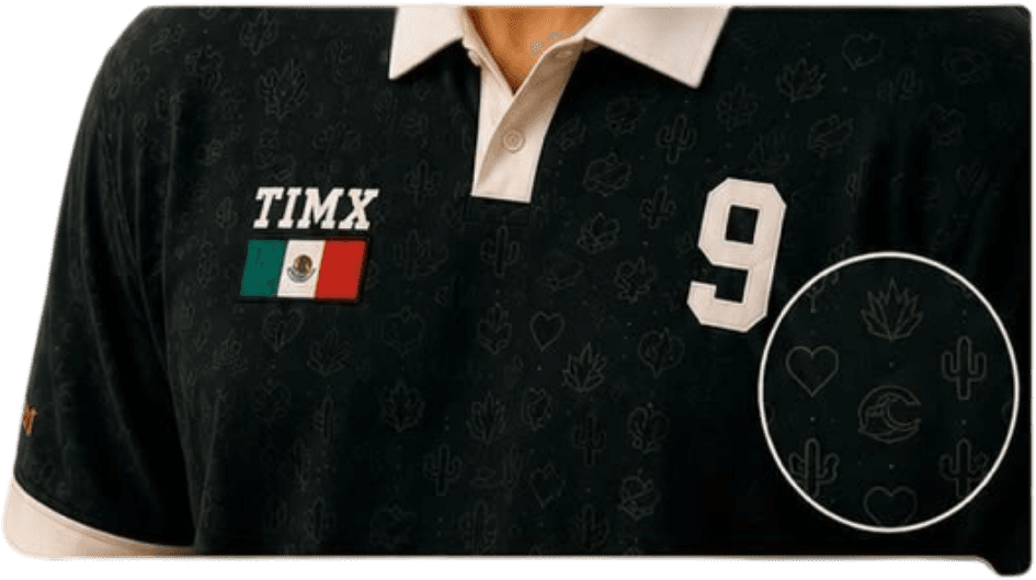 Detalle de tela y patrón de la playera TIMX